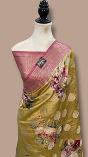 Pure Chiniya Silk Handloom Banarasi Saree Digital Print - The Handlooms