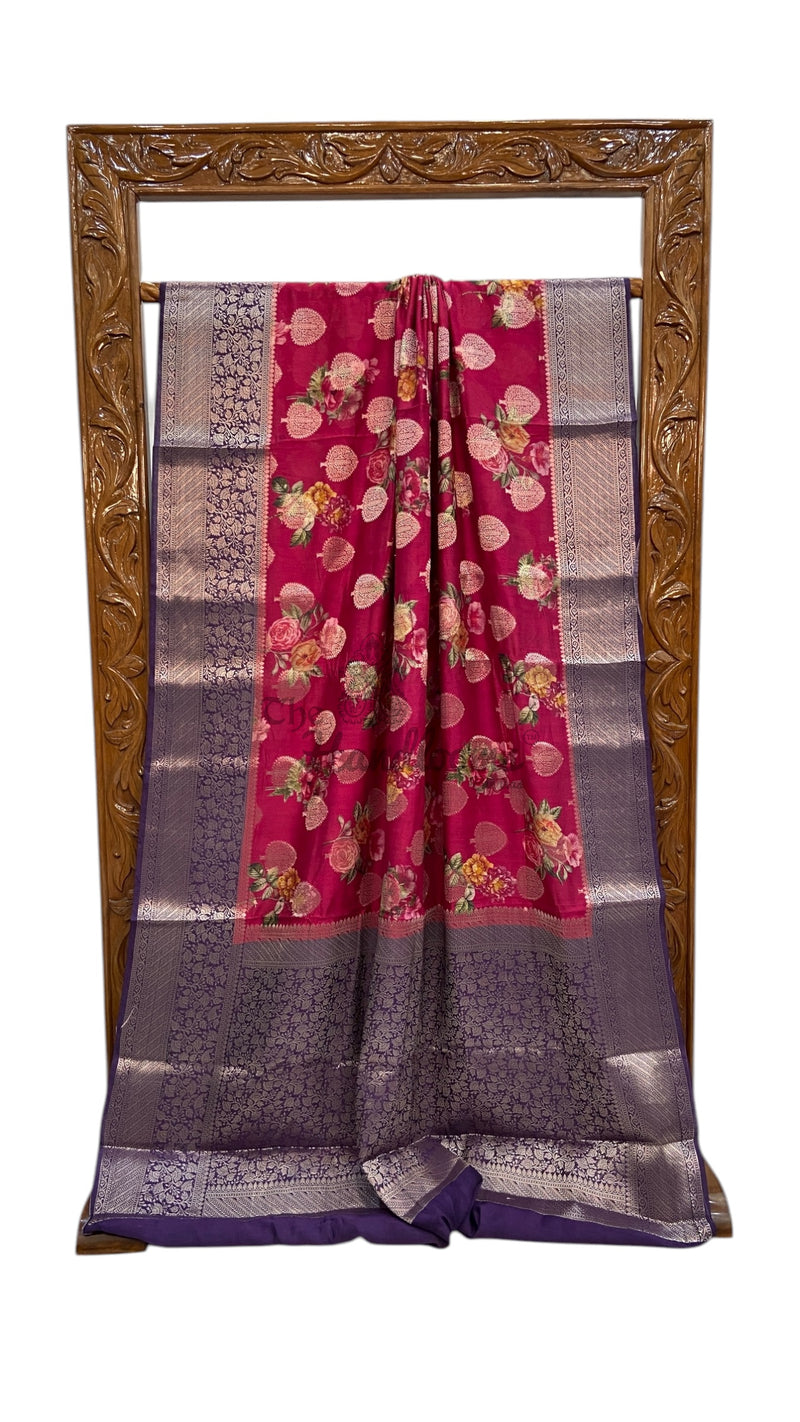 Pure Chiniya Silk Handloom Banarasi Saree Digital Print - The Handlooms