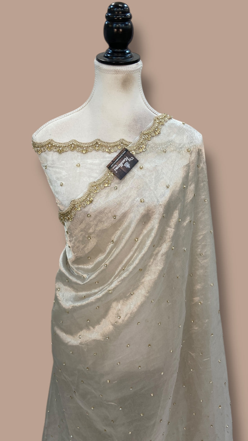 Pure Kora Tissue Handloom Banarasi Saree - Handwork - The Handlooms