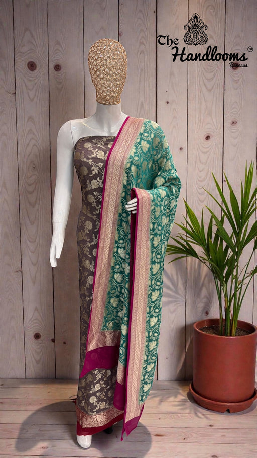 Khaddi Georgette Banarasi Dress Material Water Zari - The Handlooms
