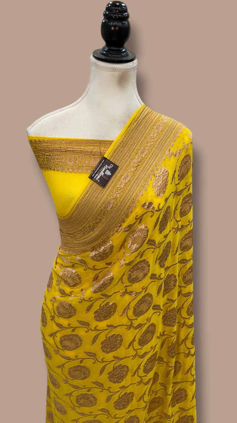 Pure Khaddi Georgette Handloom Banarasi Saree - Copper Zari