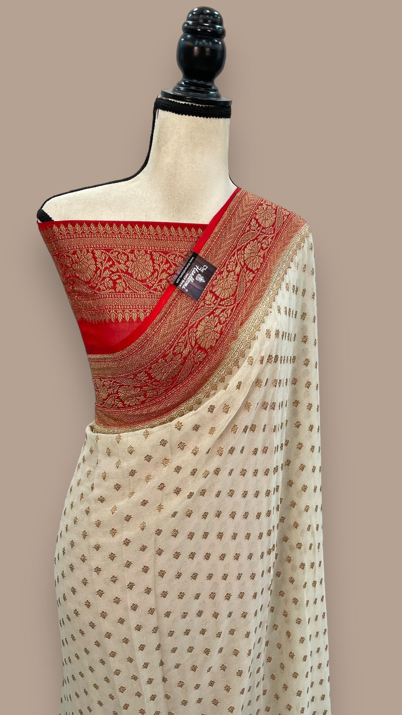 Khaddi Georgette Handloom Banarasi Saree -  Antique zari - The Handlooms