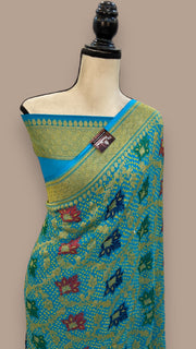 Pure Georgette Banarasi Bandhej Handloom Saree - with meenakari work - The Handlooms