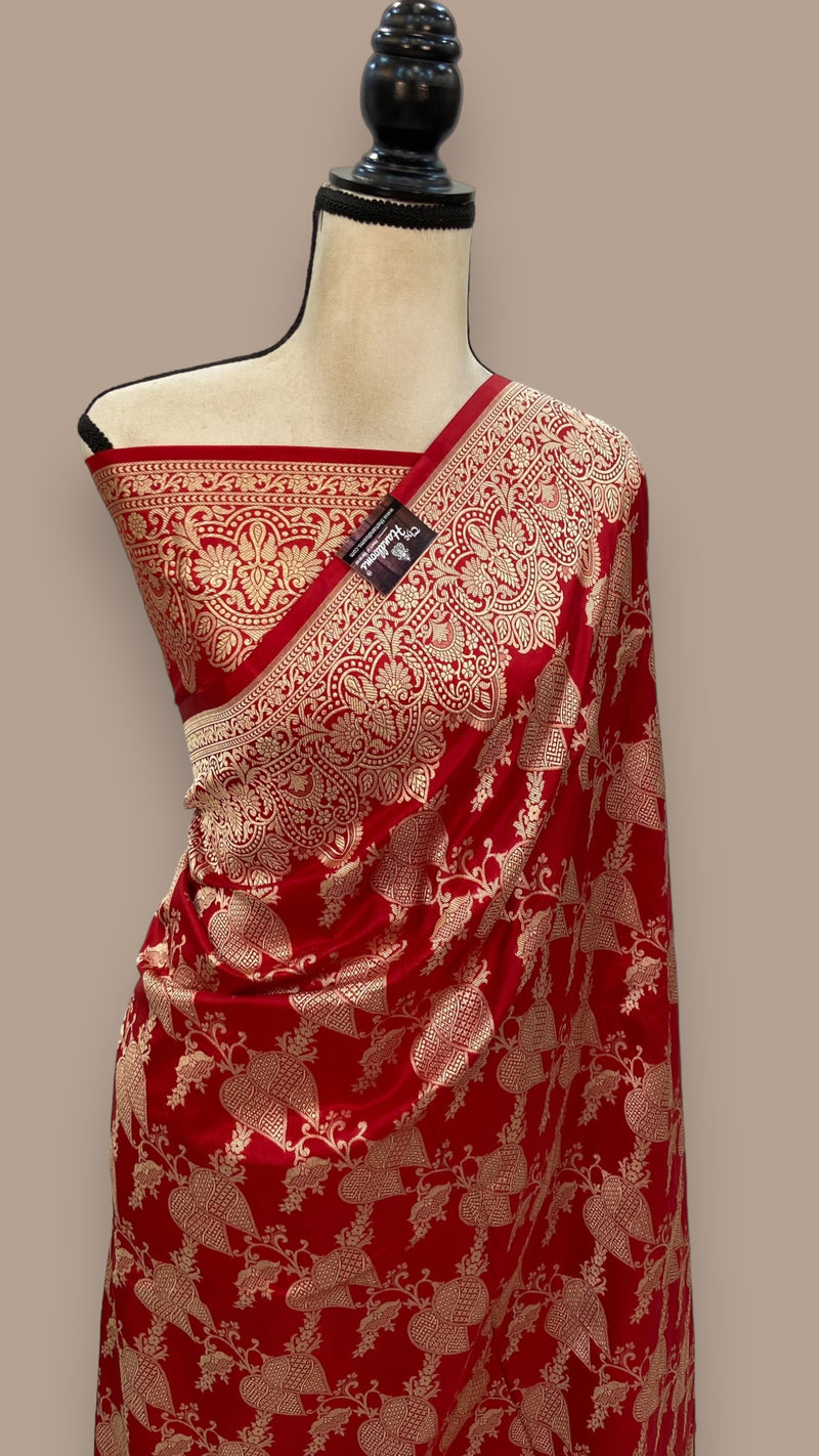 Pure Katan Silk Banarasi Handloom Saree - All Over Jaal Work - The Handlooms