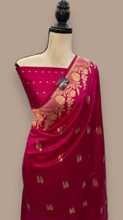 Dark Pink Pure Katan Silk Banarasi Handloom Saree - All over Kadua motifs - The Handlooms