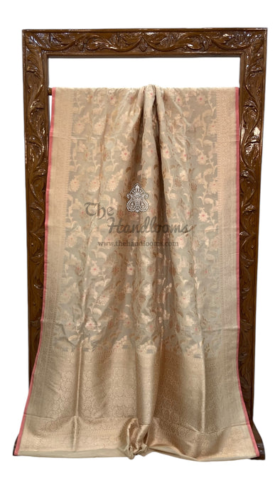 Pure Katan Silk Banarasi Handloom Saree - All over Jaal work with Meenakari