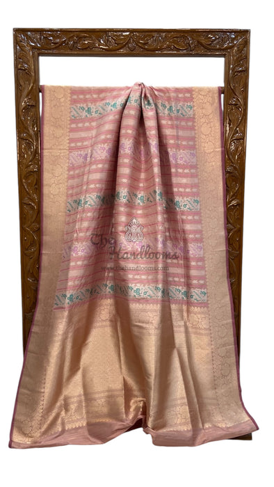 Pure Katan Silk Banarasi Handloom Saree - With Meenakari Stripe