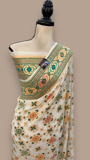 Pure Georgette Banarasi Handloom Saree - with meenakari work Gold Zari - The Handlooms