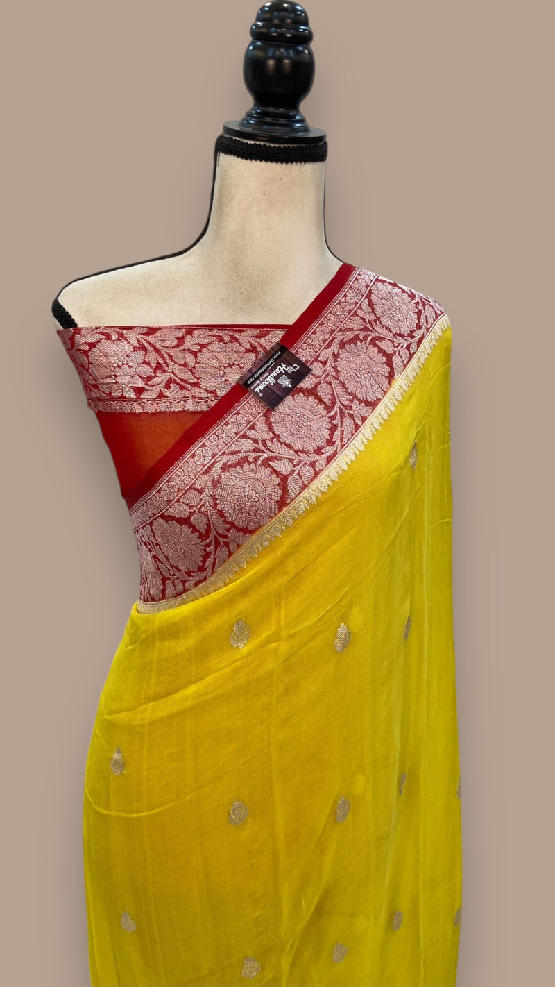 Yellow Pure Georgette Handloom Banarasi Saree - The Handlooms