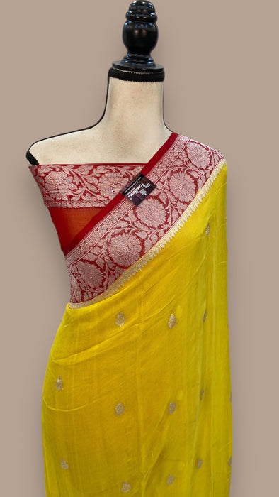 Yellow Pure Georgette Handloom Banarasi Saree