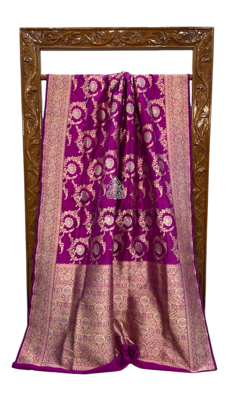 Pure Katan Silk Banarasi Handloom Saree - All over Sona Roopa Jaal work - The Handlooms