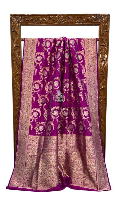 Pure Katan Silk Banarasi Handloom Saree - All over Jaal work with Meenakari