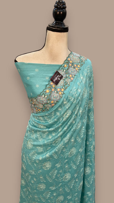 Moonga Georgette Handloom Banarasi Saree With Chikankari