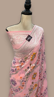 Pure Khaddi Georgette Handloom Banarasi Saree - All over Jaal Work With Meenakari - The Handlooms