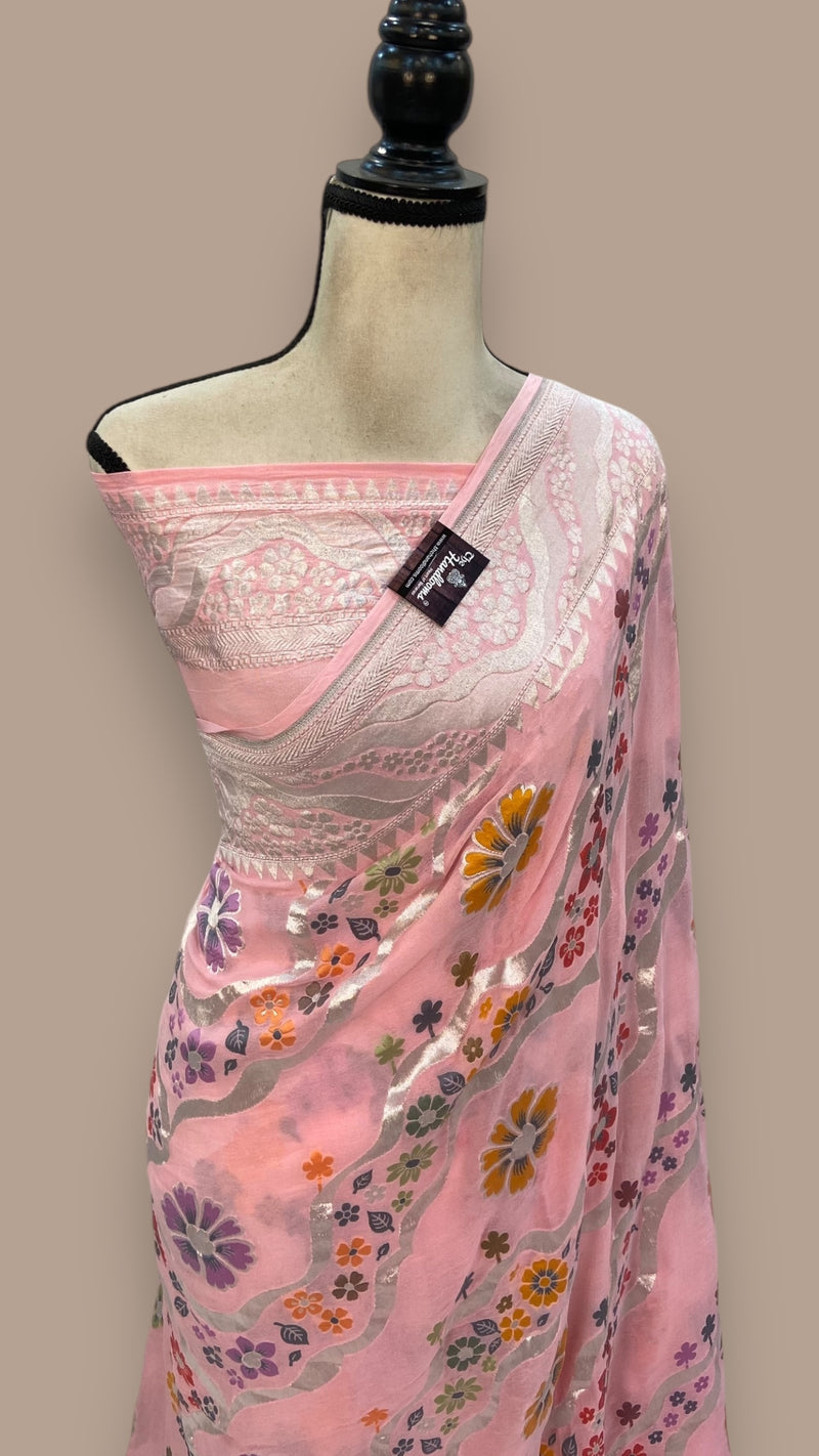 Pure Khaddi Georgette Handloom Banarasi Saree - All over Jaal Work With Meenakari - The Handlooms