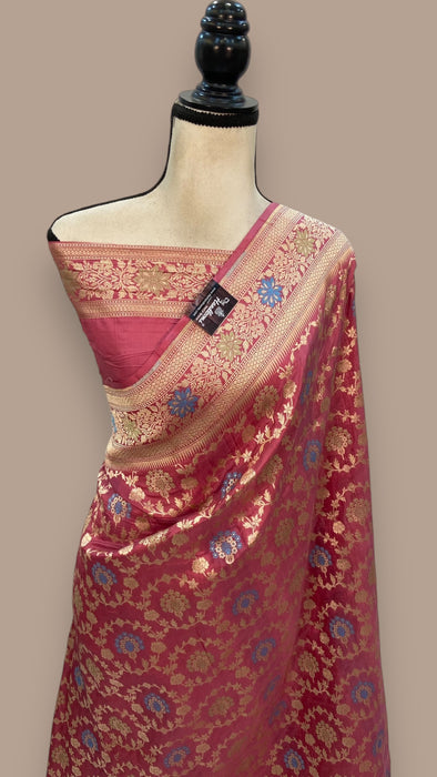 Pure Katan Silk Banarasi Handloom Saree - All over Jaal work - With Meenakari