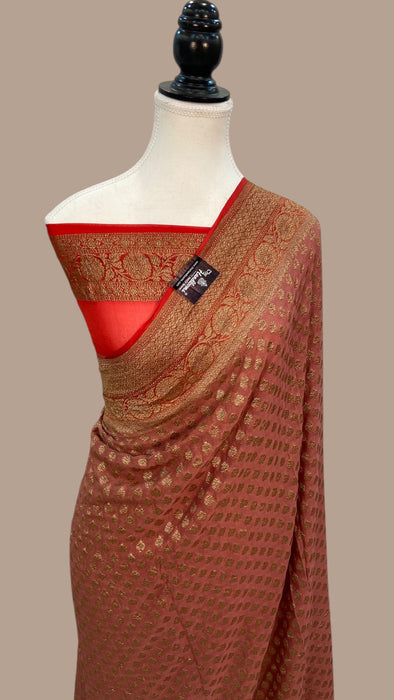 Khaddi Georgette Handloom Banarasi Saree -  Antique zari