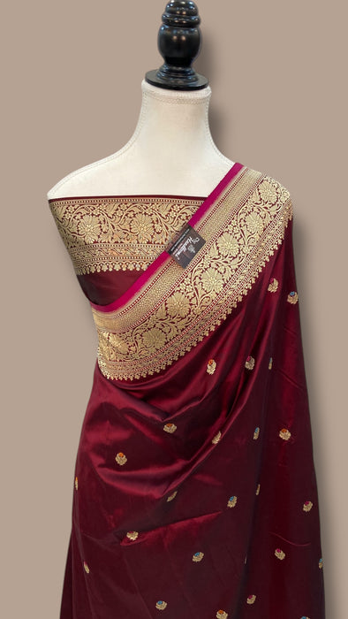 Pure Katan Silk Banarasi Handloom Saree - All over Kadua motifs With Meenakari