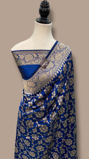 Pure Katan Silk Banarasi Handloom Saree - All Over Jaal Work - The Handlooms