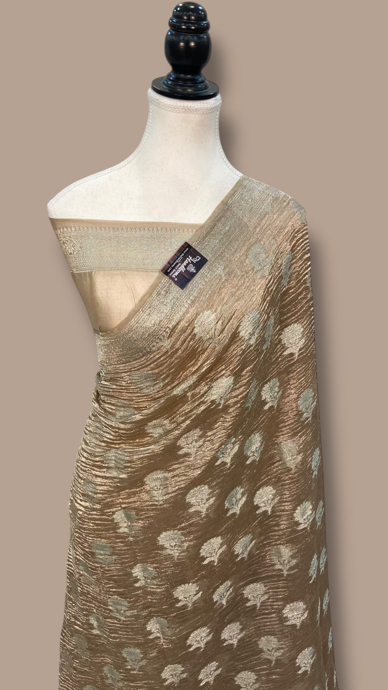 Pure Kora Tissue Crush Handloom Banarasi Saree - The Handlooms