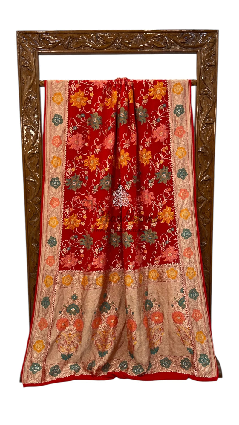 Pure Khaddi Georgette Handloom Banarasi Saree - All over Jaal Work With Meenakari - The Handlooms