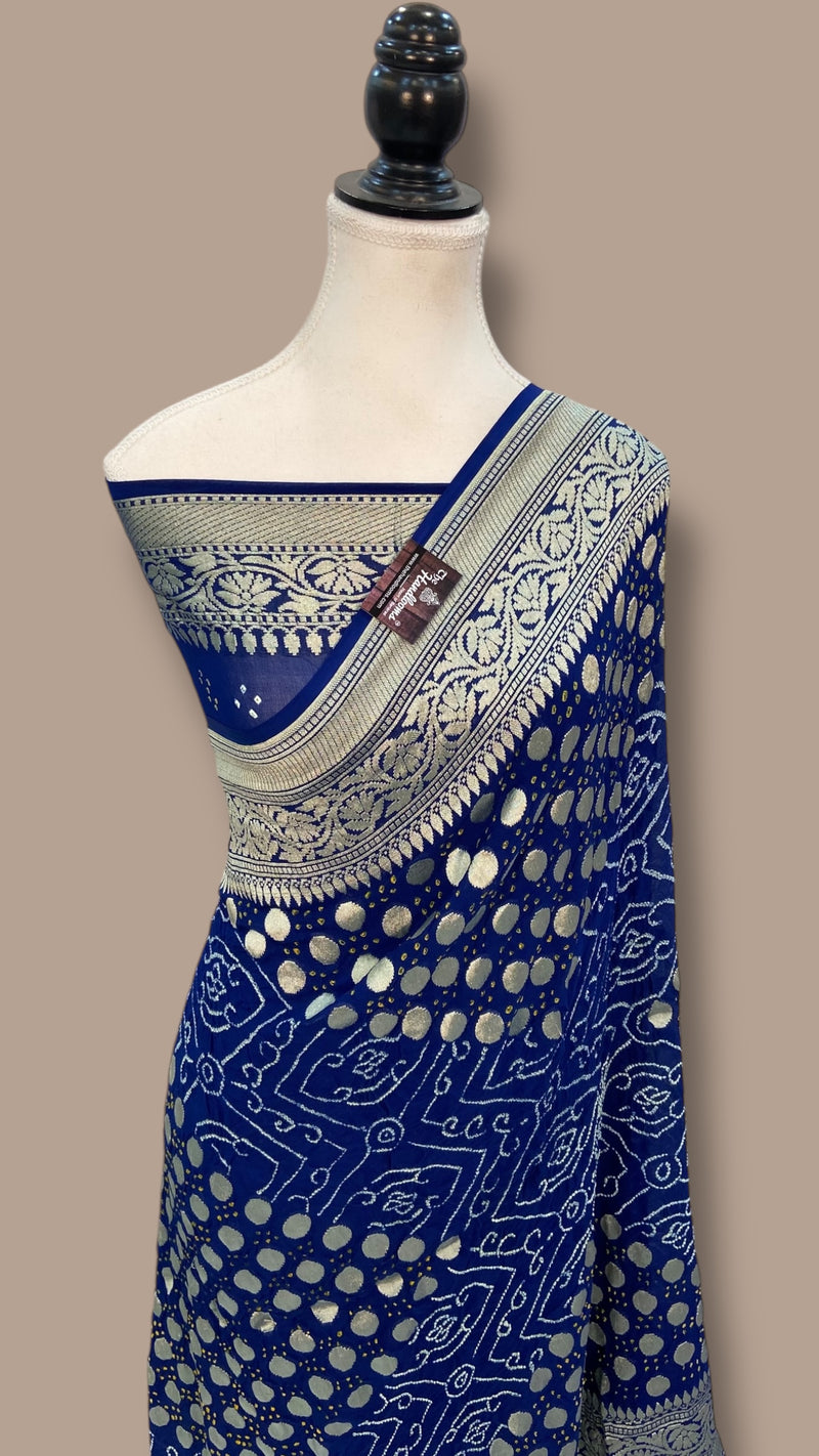 Pure Georgette Banarasi Bandhej Handloom Saree - The Handlooms