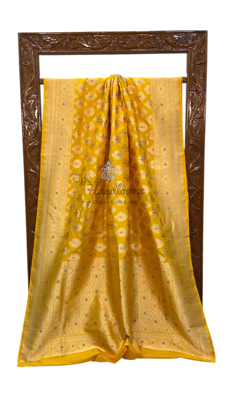 Pure Katan Silk Banarasi Handloom Saree - All over Jaal Work With Meenakari - The Handlooms