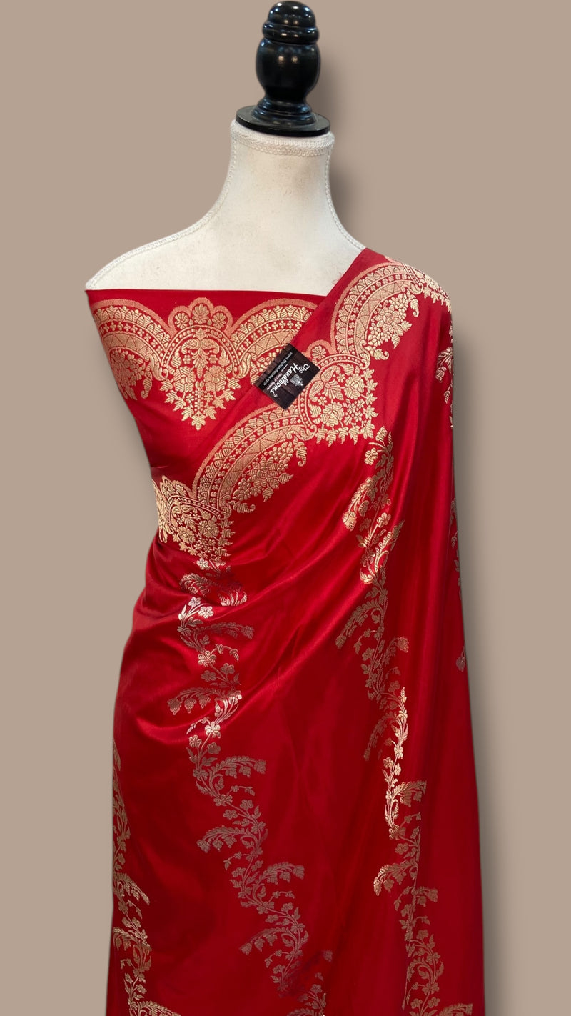 Pure Katan Silk Banarasi Handloom Saree - All over soona roopa  Kadua stripe - The Handlooms