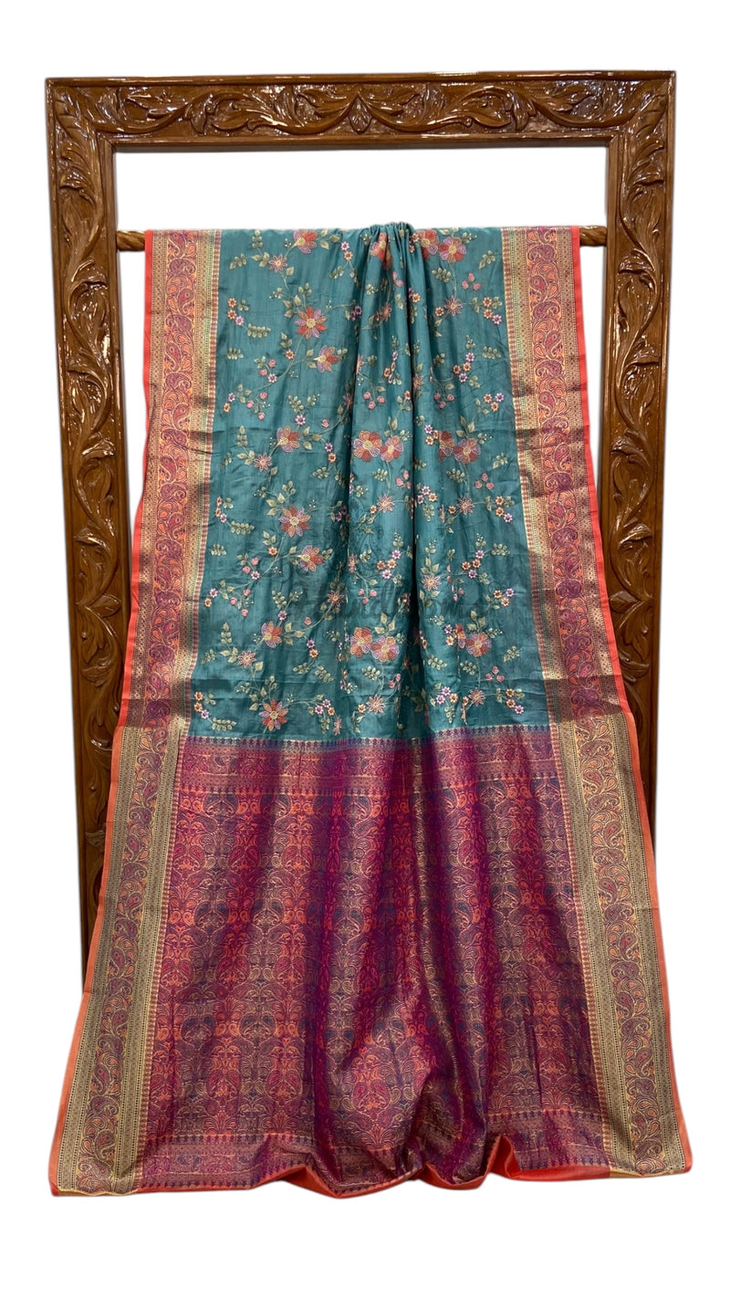 Tussar Silk Handloom Banarasi Saree With Chikankari - The Handlooms