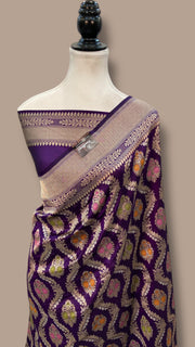 Pure Katan Silk Banarasi Handloom Saree - All over Jaal Work With Meenakari - The Handlooms