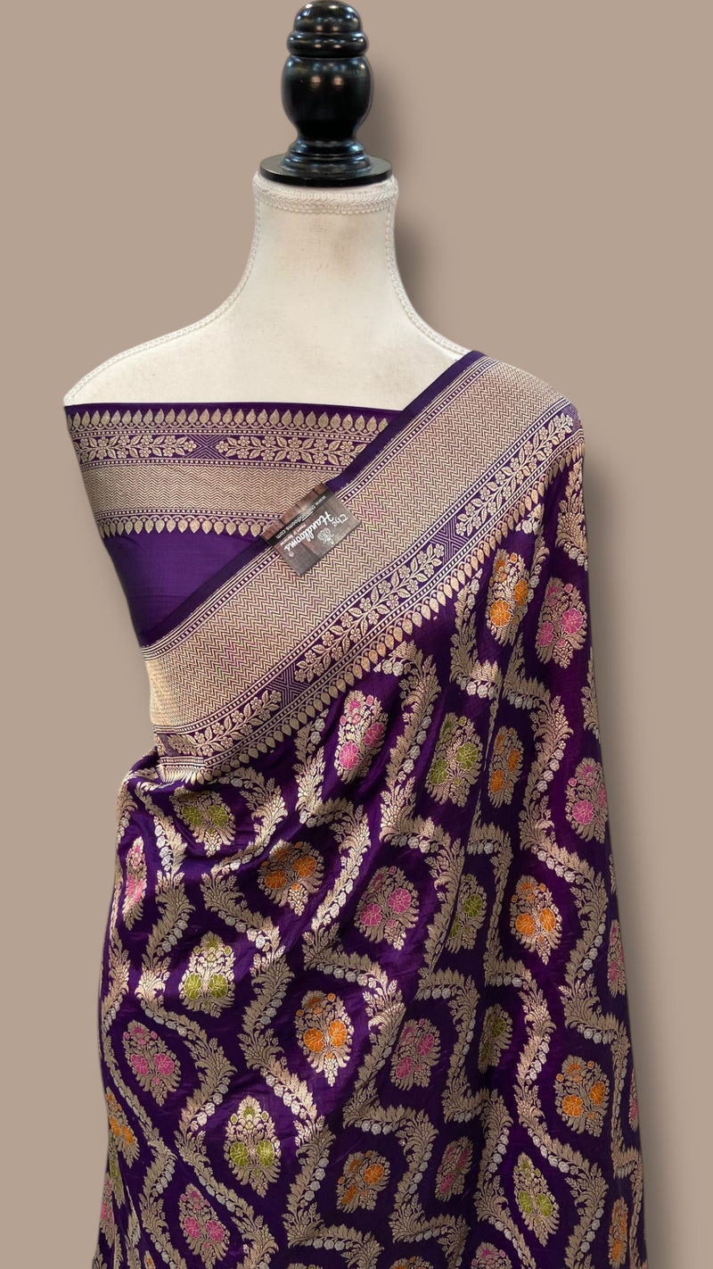 Pure Katan Silk Banarasi Handloom Saree - All over Jaal Work With Meenakari - The Handlooms