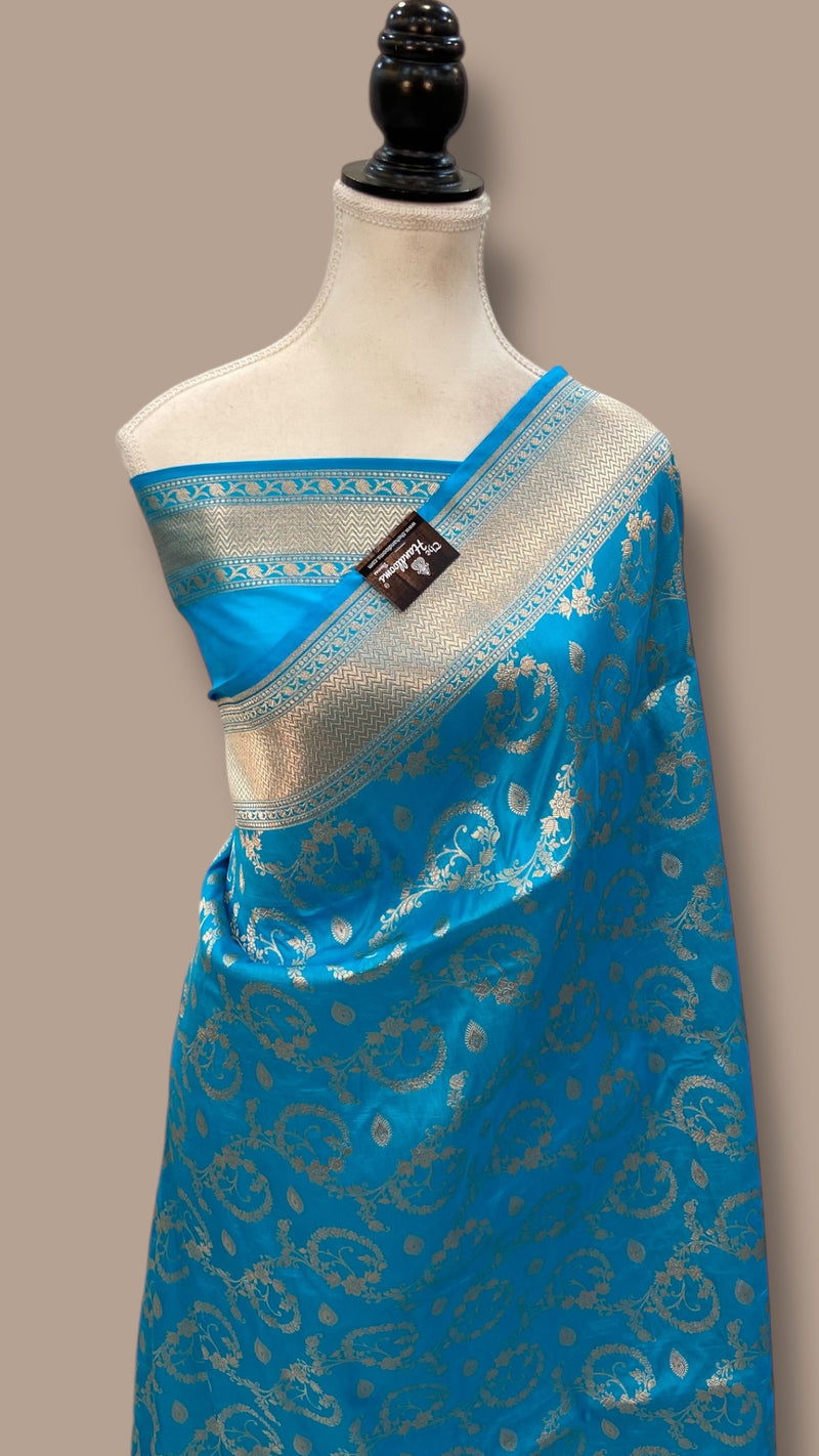 Pure Katan Silk Banarasi Handloom Saree - All Over Jaal Work - The Handlooms