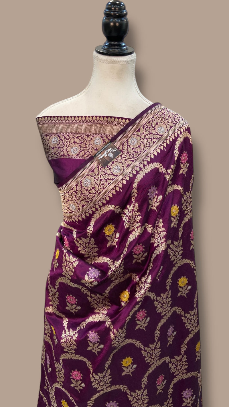 Katan Silk Banarasi Handloom Saree - All over Jaal work With Meenakari - The Handlooms