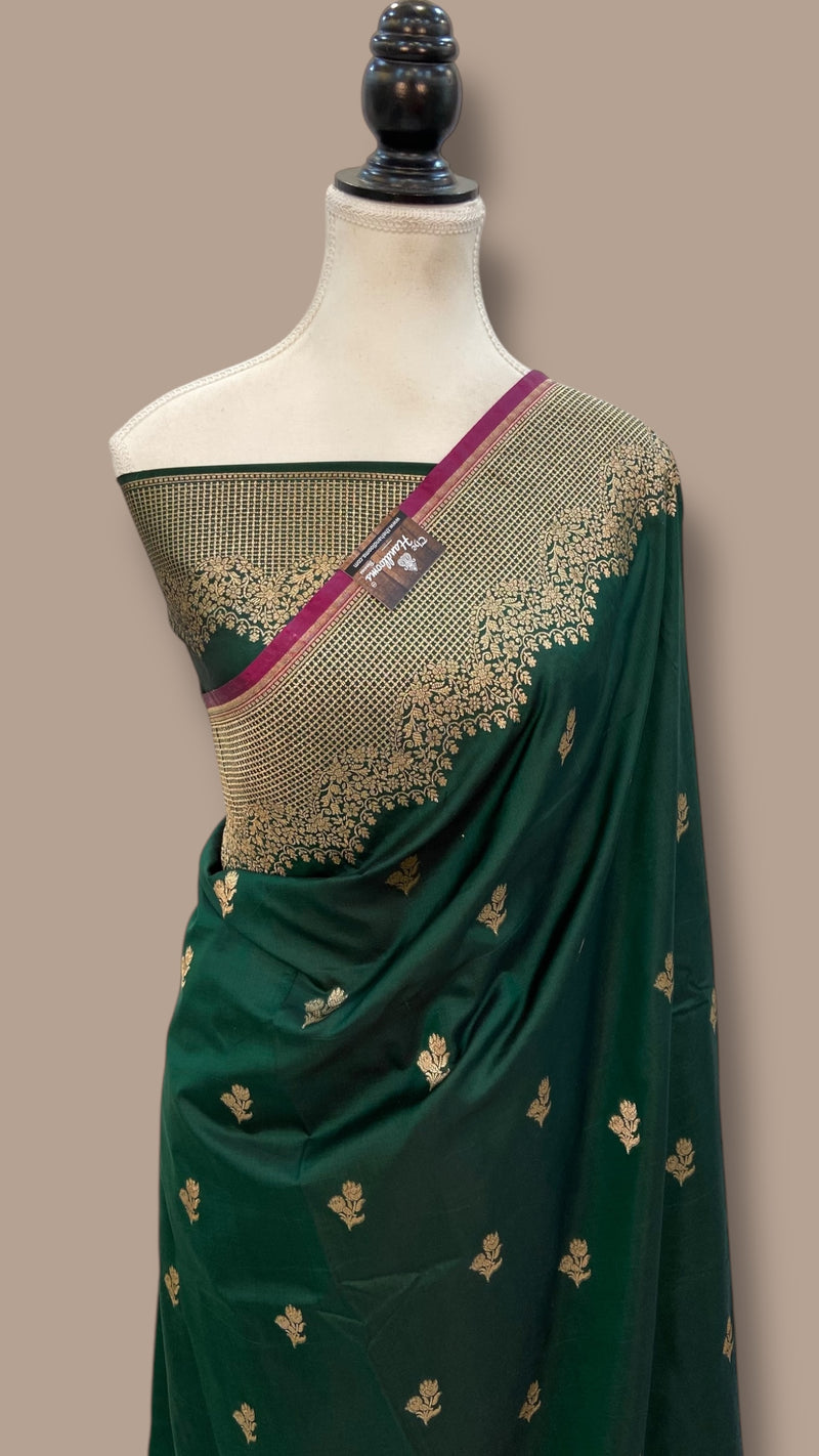 Pure Satan Silk Banarasi Handloom Saree - All over Motifs Work - The Handlooms