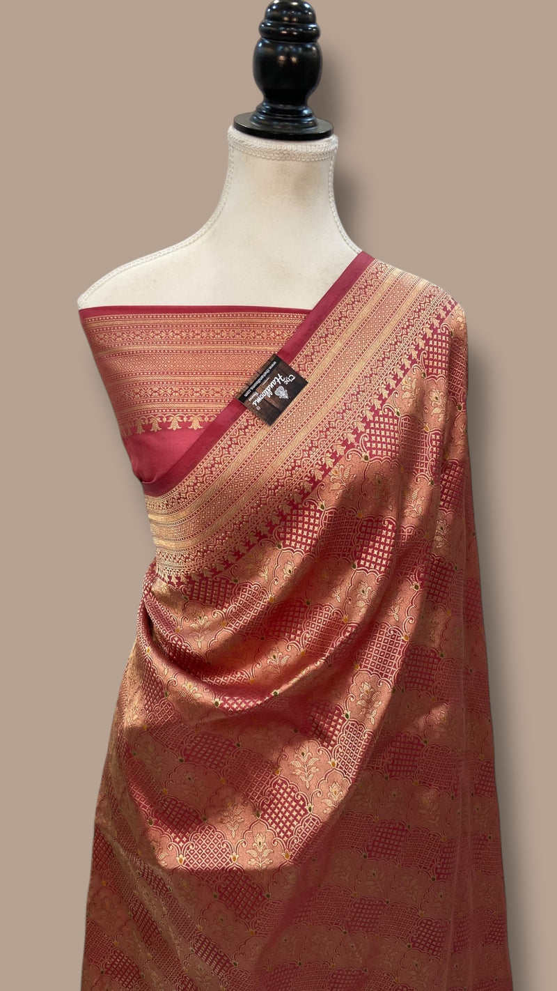 Regal Pure Katan Silk Banarasi Saree – Handwoven Tanchui Brocade - The Handlooms