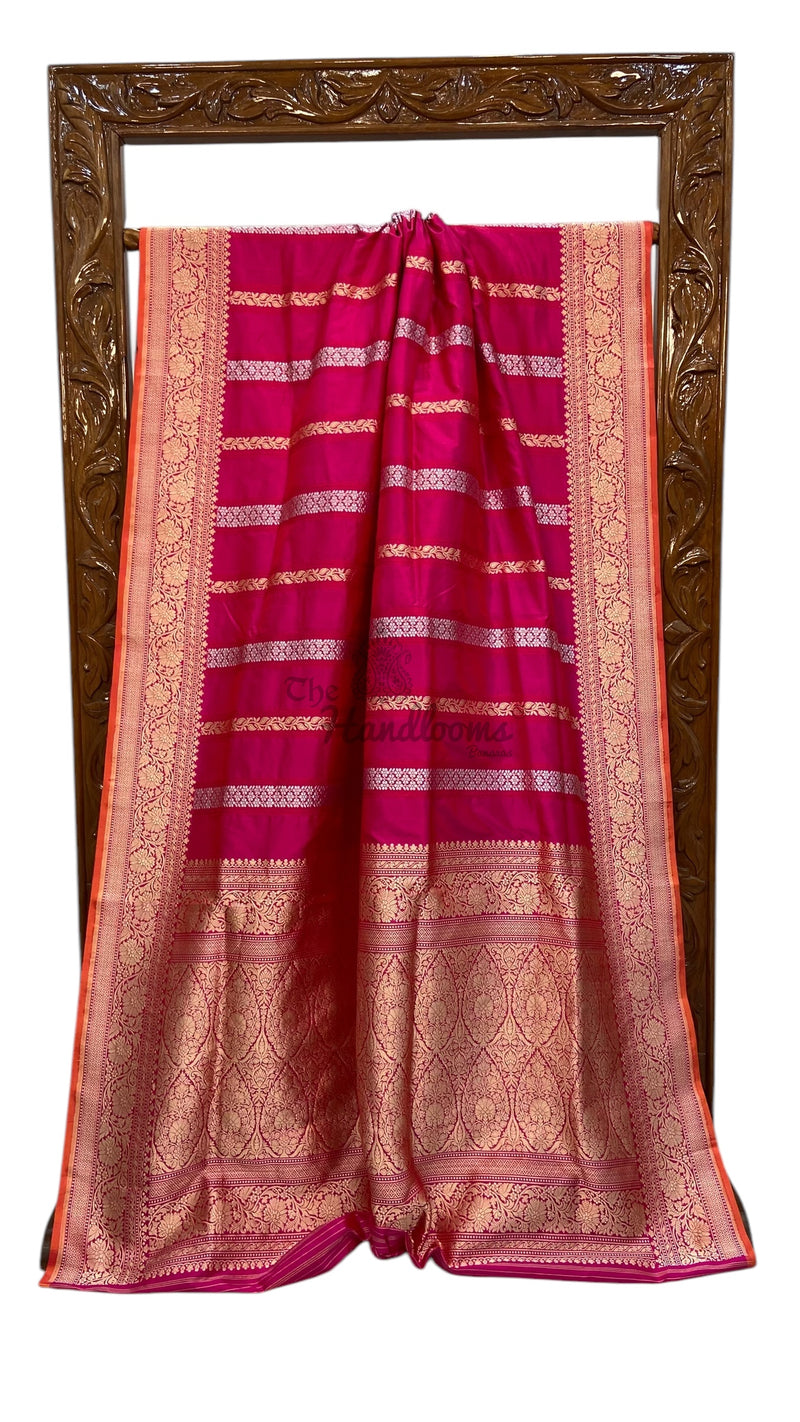 Pure Katan Silk Banarasi Handloom Saree - All over soona roopa  Kadua stripe - The Handlooms