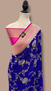 Khaddi Georgette Handloom Banarasi Saree - All over sona roopa Jaal Work - The Handlooms