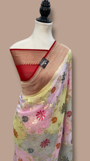 Pure Khaddi Georgette Handloom Banarasi Saree - All over Jaal Work With Meenakari - The Handlooms