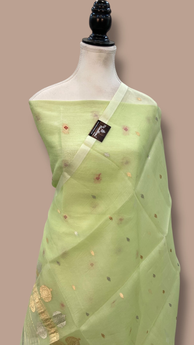 Pure Linen Handloom Banarasi Dress Material Kadua Boota With Kora Dupatta - The Handlooms