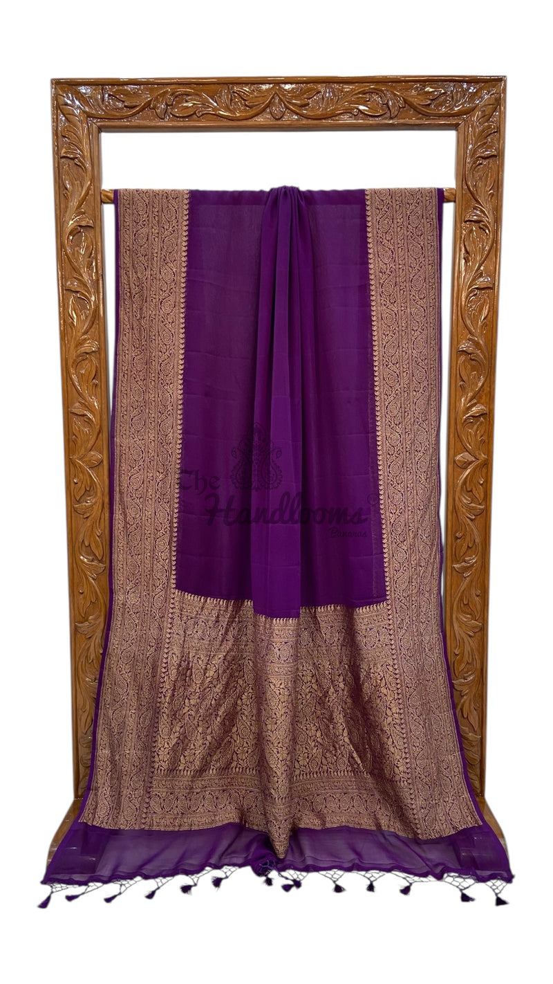 Pure Khaddi Georgette Handloom Banarasi Saree - Antique Zari - The Handlooms