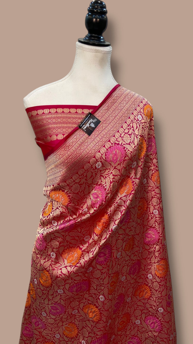 Regal Pure Katan Silk Banarasi Saree – Handwoven Tanchui Brocade - The Handlooms
