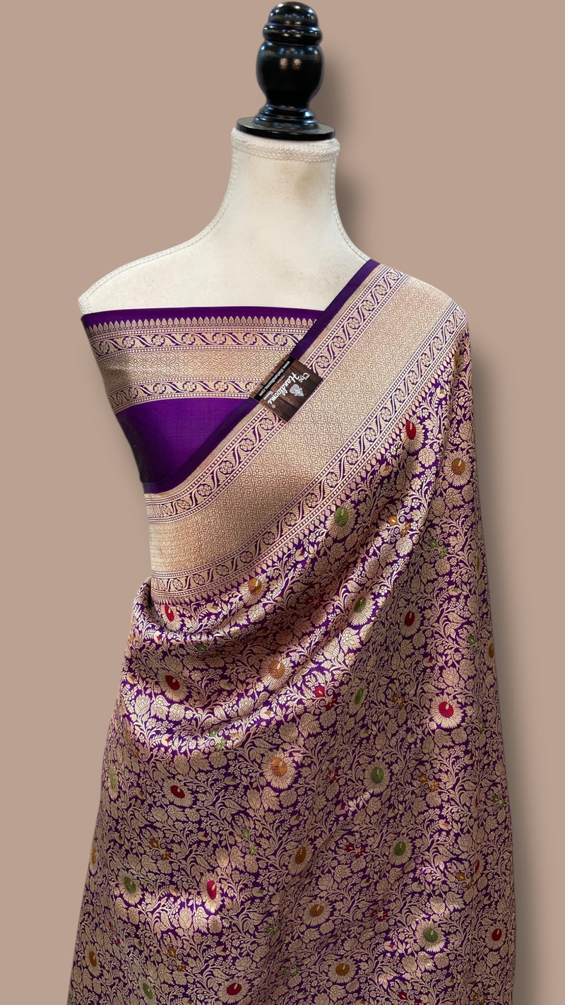 Regal Pure Katan Silk Banarasi Saree – Handwoven Tanchui Brocade with Meenakari Work - The Handlooms