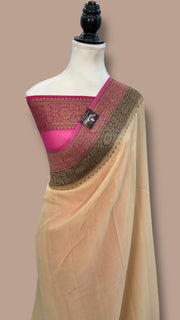 Pure Khaddi Georgette Handloom Banarasi Saree - Antique Zari - The Handlooms
