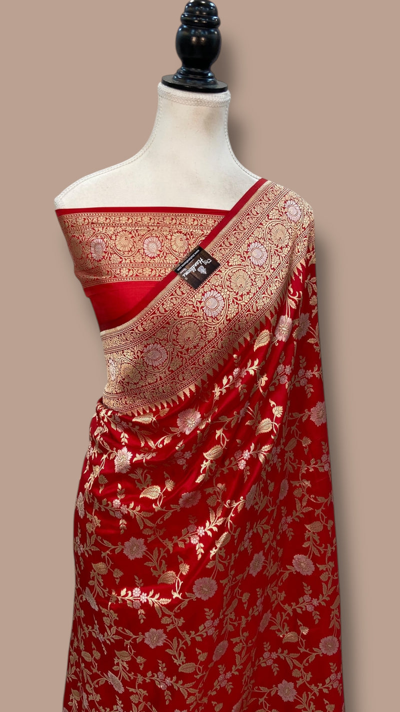 Pure Katan Silk Banarasi Handloom Saree - All Over Sona Roopa Jaal Work - The Handlooms