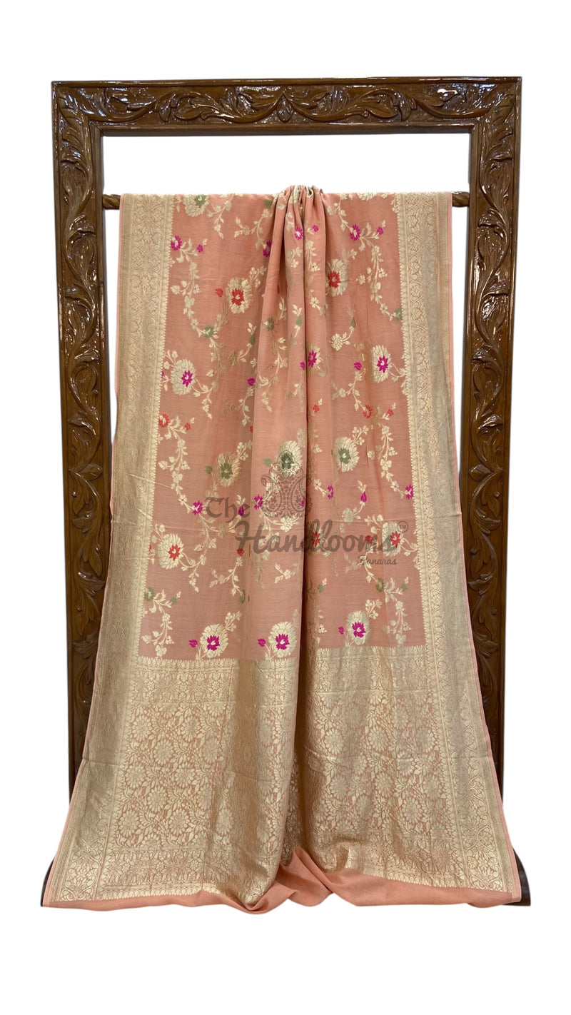 Moonga Georgette Handloom Banarasi Saree - All Over Jaal Work With Meenakari - The Handlooms