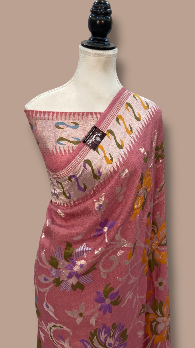 Pure Tussar Georgette Brocade Handloom Banarasi Saree - The Handlooms