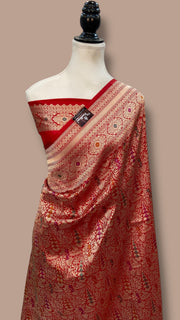 Regal Pure Katan Silk Banarasi Saree – Handwoven Tanchui Brocade with Meenakari Work - The Handlooms