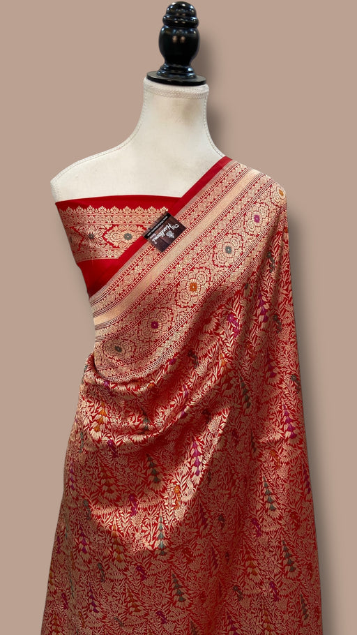Regal Pure Katan Silk Banarasi Saree – Handwoven Tanchui Brocade with Meenakari Work - The Handlooms