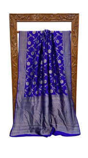 Royal Blue Pure Chiniya Silk Khaddi Handloom Banarasi Saree - The Handlooms
