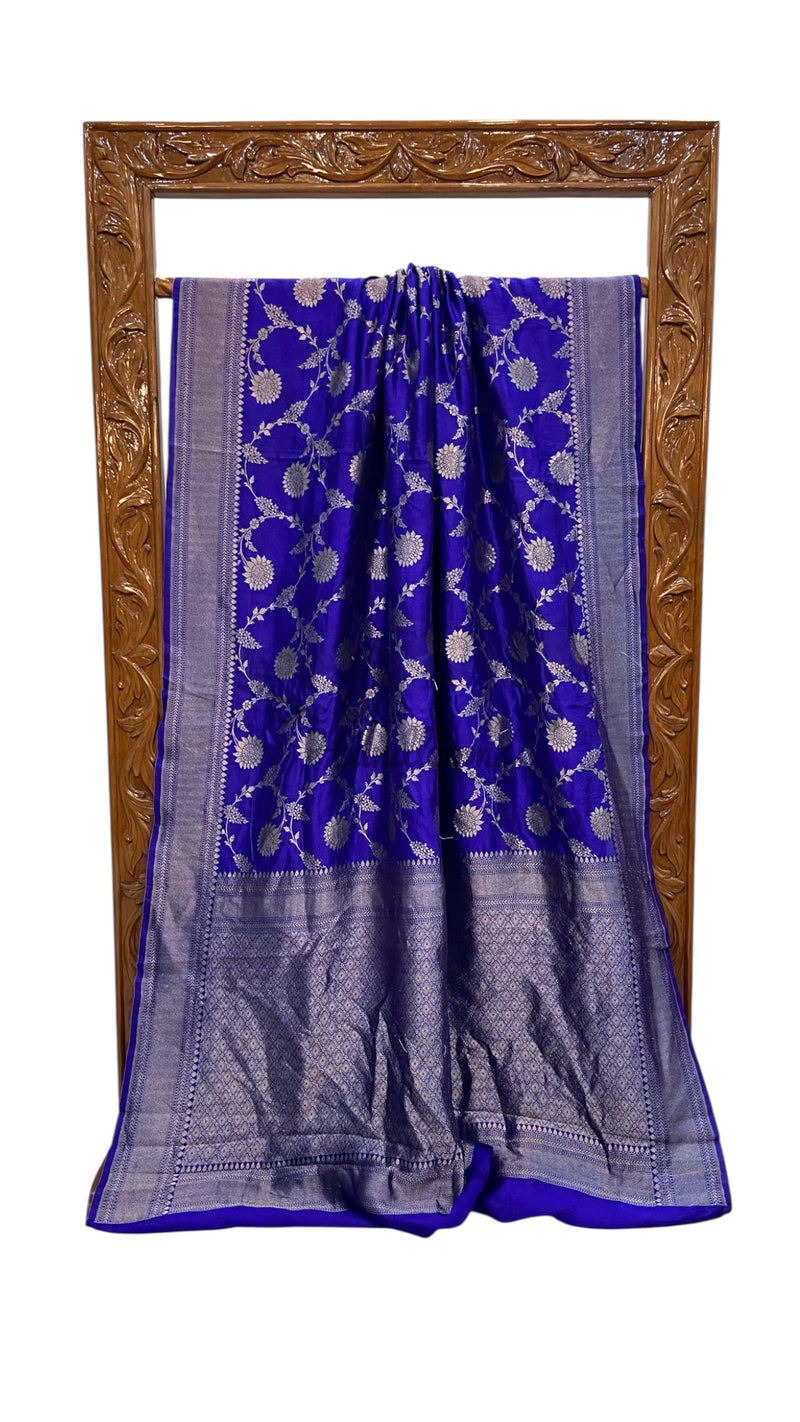 Royal Blue Pure Chiniya Silk Khaddi Handloom Banarasi Saree - The Handlooms